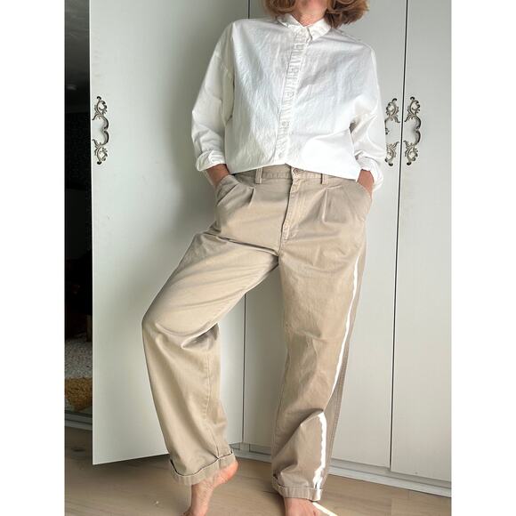 Y2K GAP Mens Chinos Size 34/32 Khaki Pleated Cuffed Classic Twee Preppy Casual - Picture 10 of 10